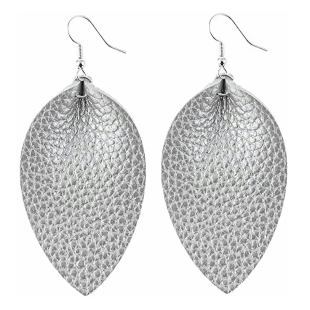 Handmade Vegan Leather Leaf Dangle Set NWT - Picture 6 of 6